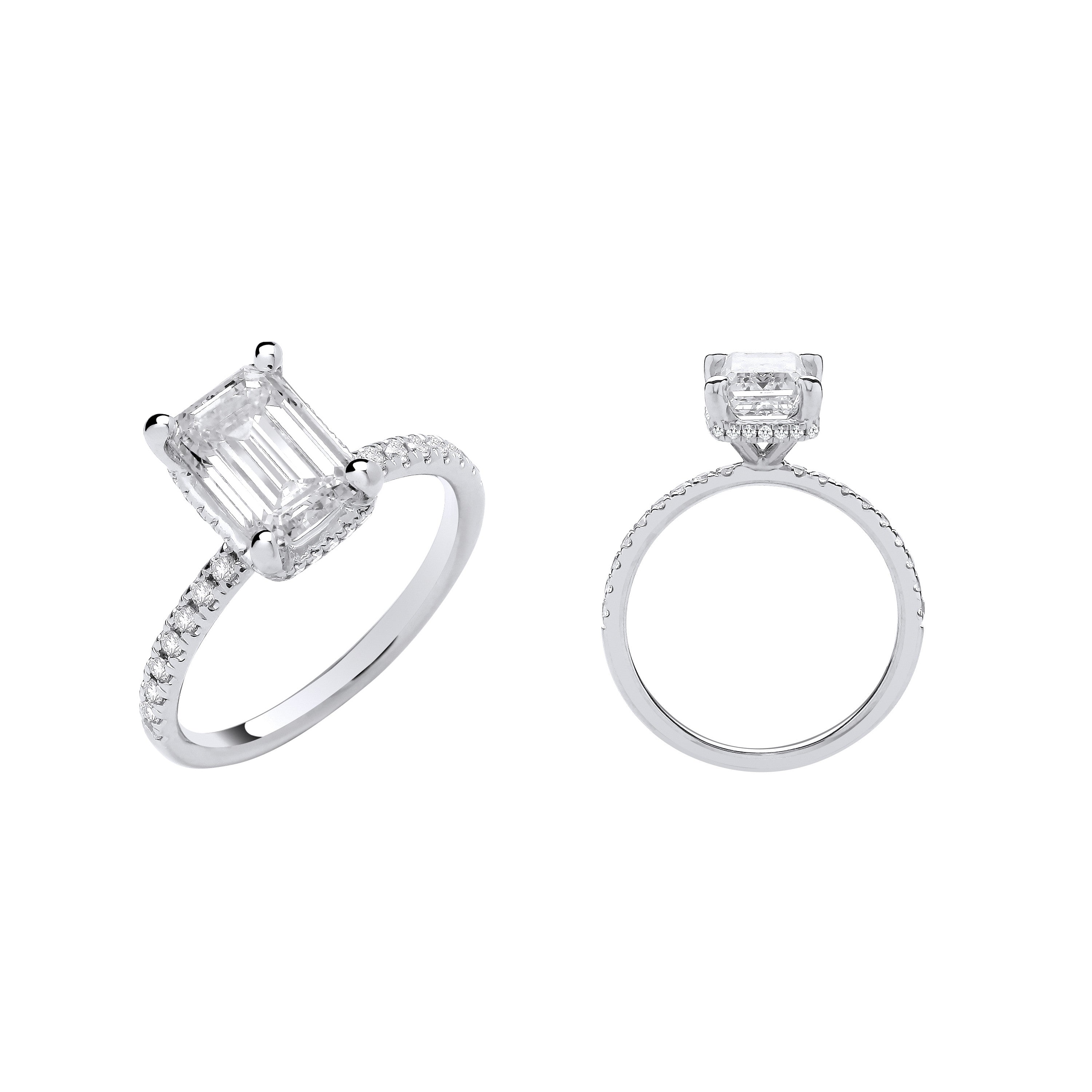 18ct White Gold 2.25ctw Emerald Cut LAB GROWN Hidden Halo Diamond Ring IGI Certified