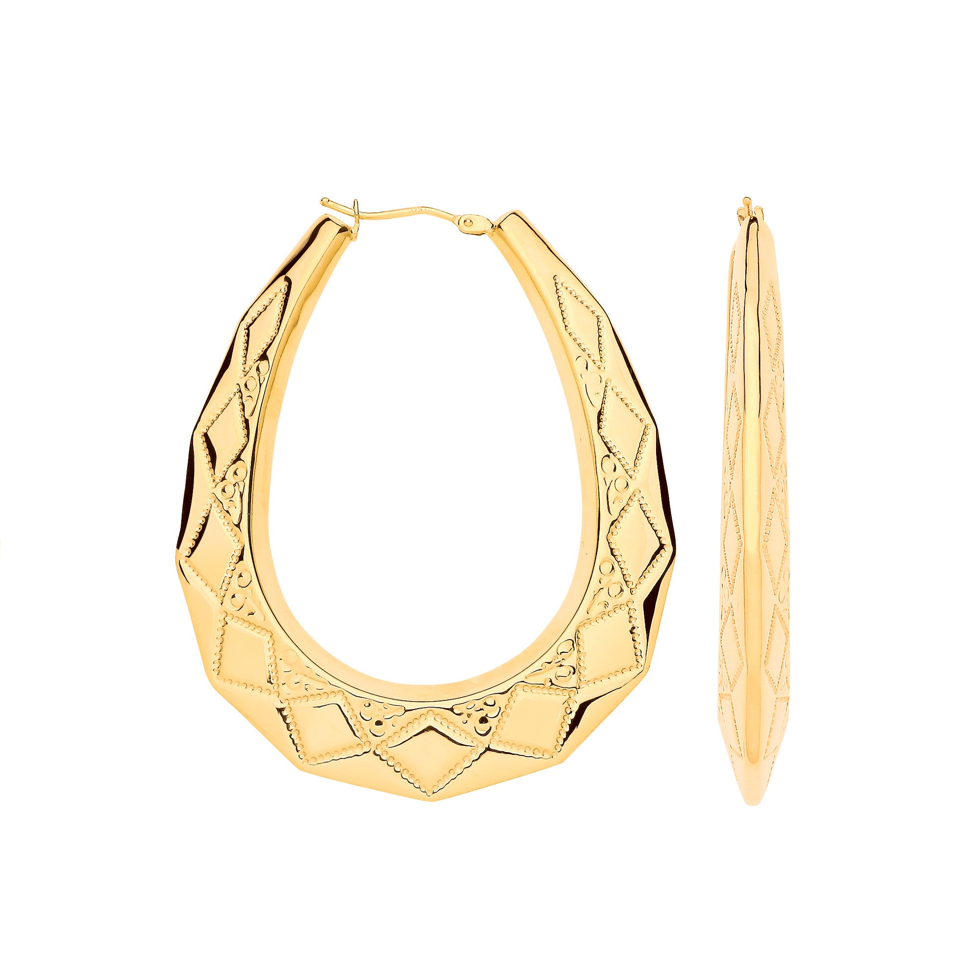 Yellow Gold D/C Oval 55mm Long, Large Creoles