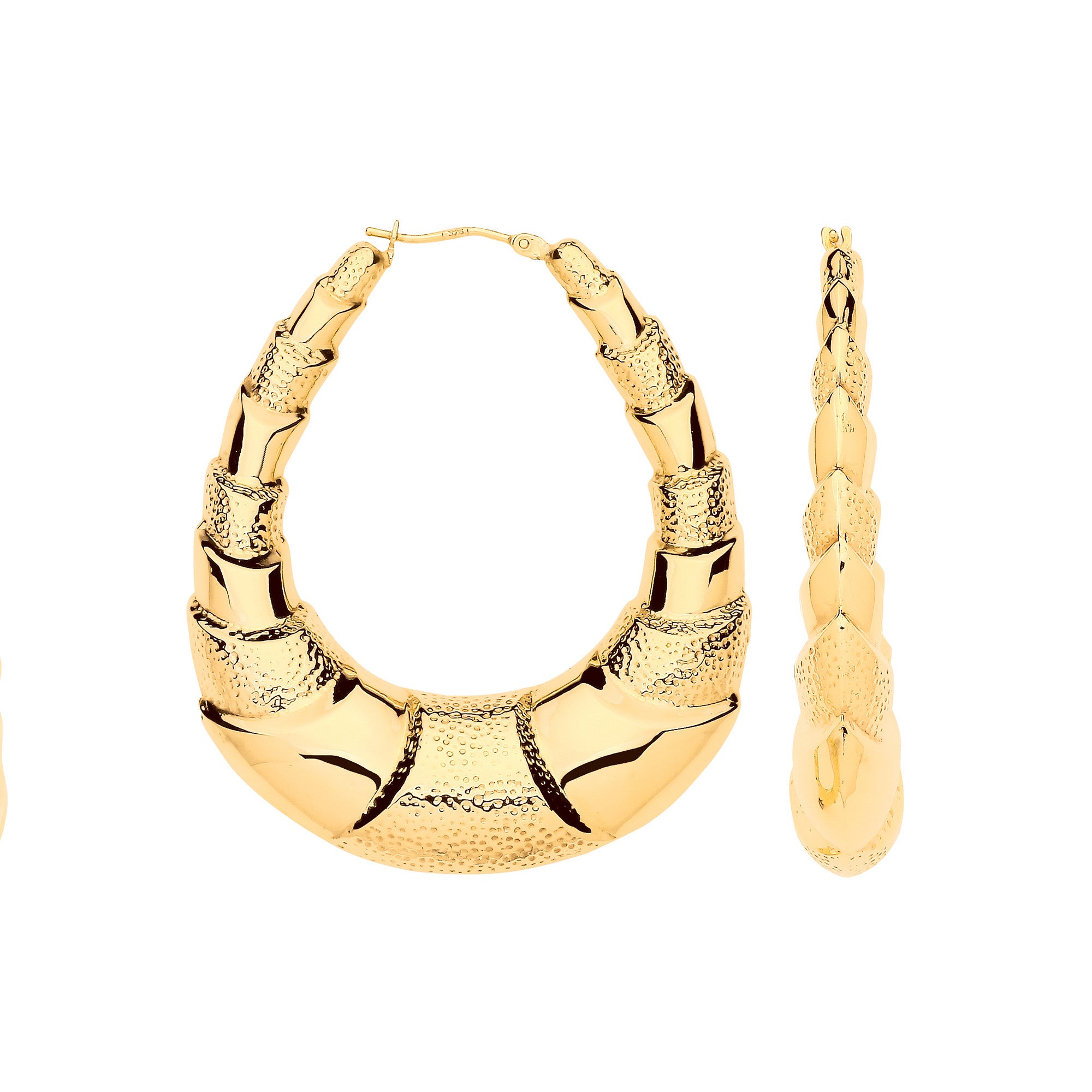 Yellow Gold Fancy Oval Design Large Creoles