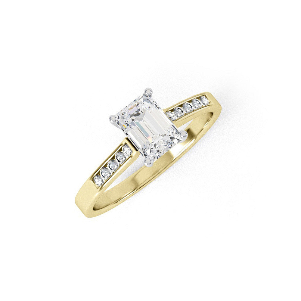 Yellow Gold Emerald Cut Clear CZ Ladies Ring