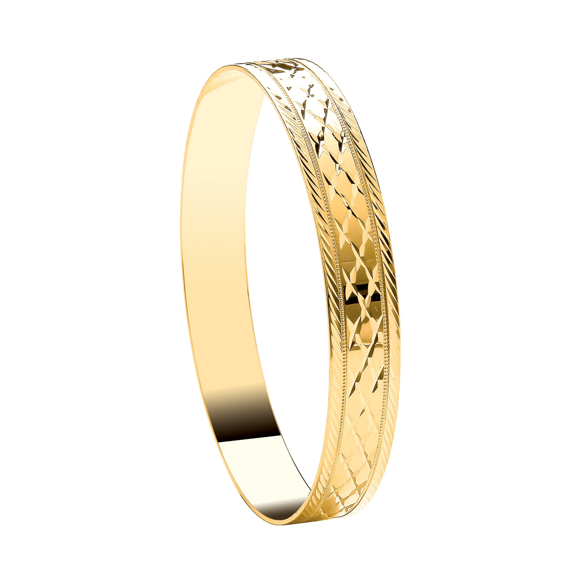 Yellow Gold 10mm Diamond Cut Slave Round Bangle
