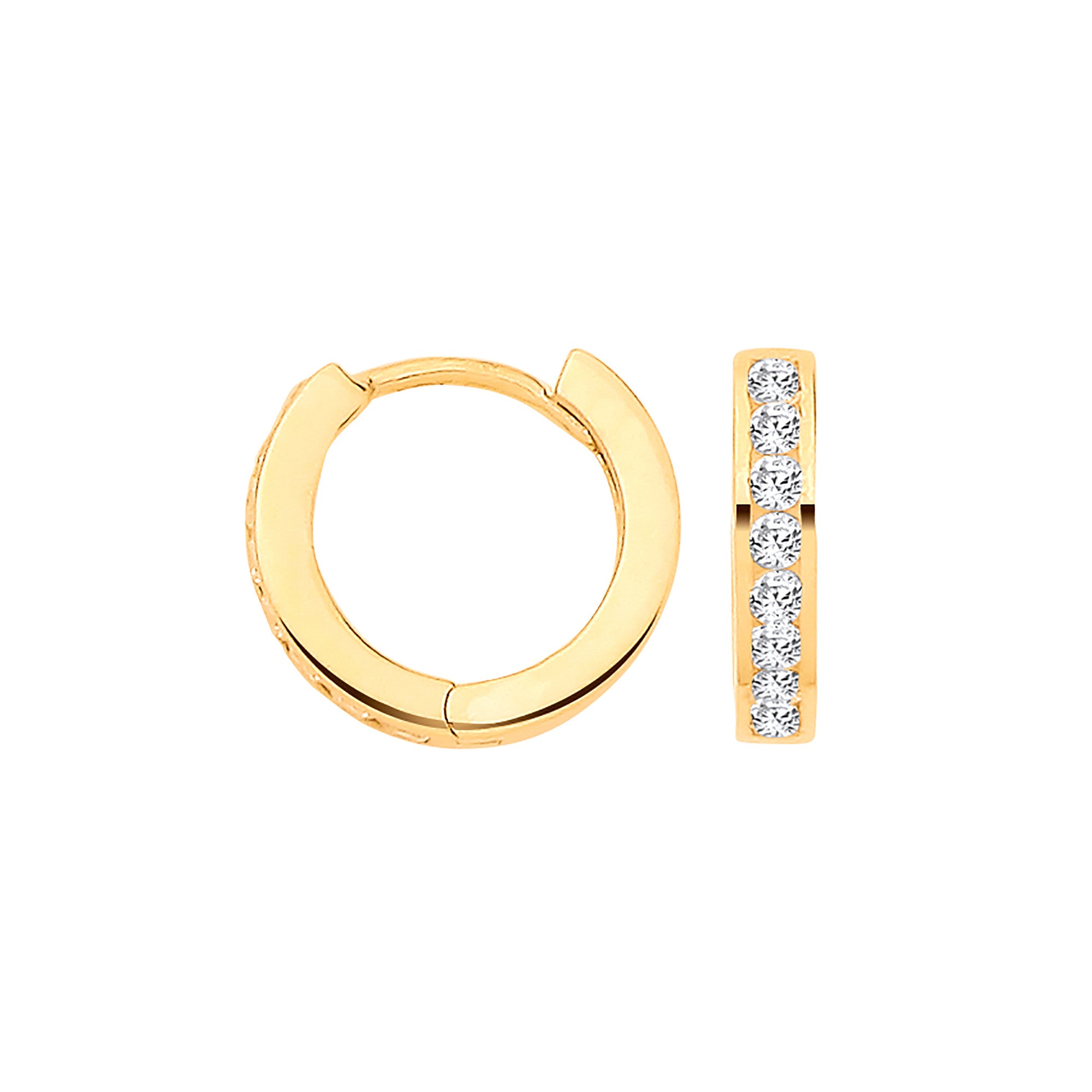 Yellow Gold Channel Set CZ Small Huggie Earrings