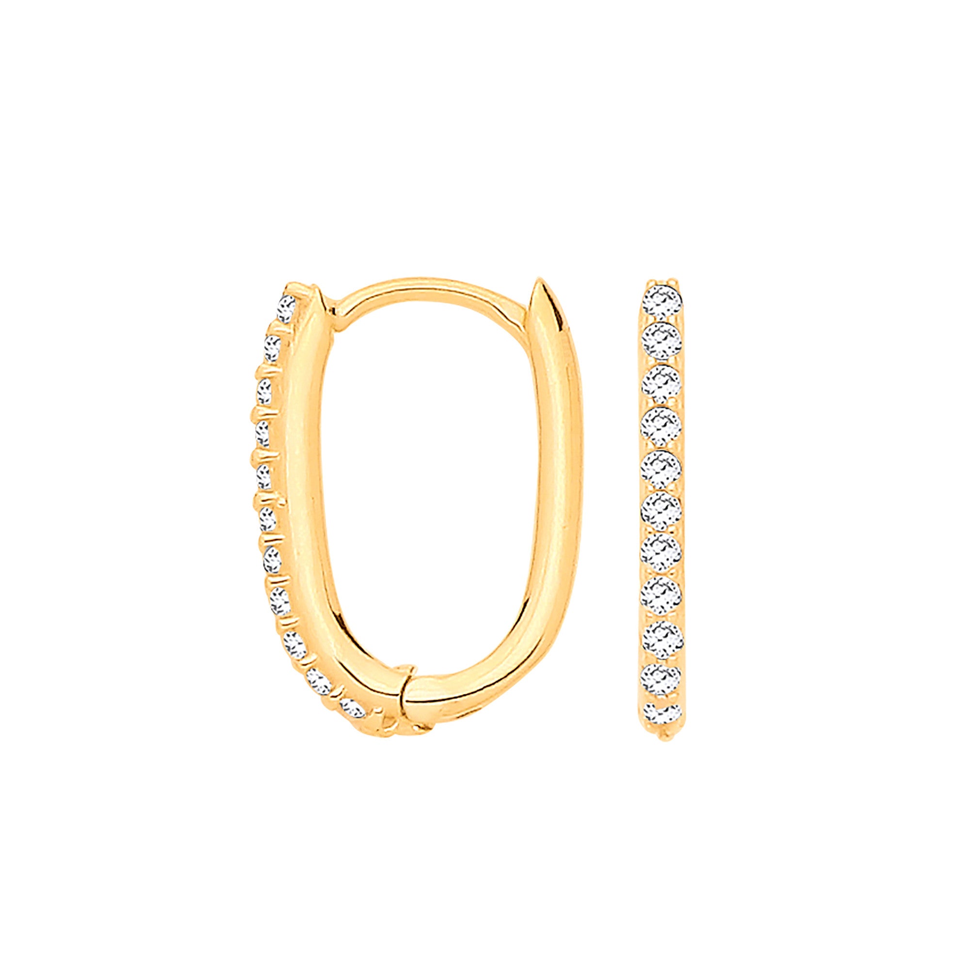Yellow Gold Small J Huggie Earrings with Cubic Zirconia