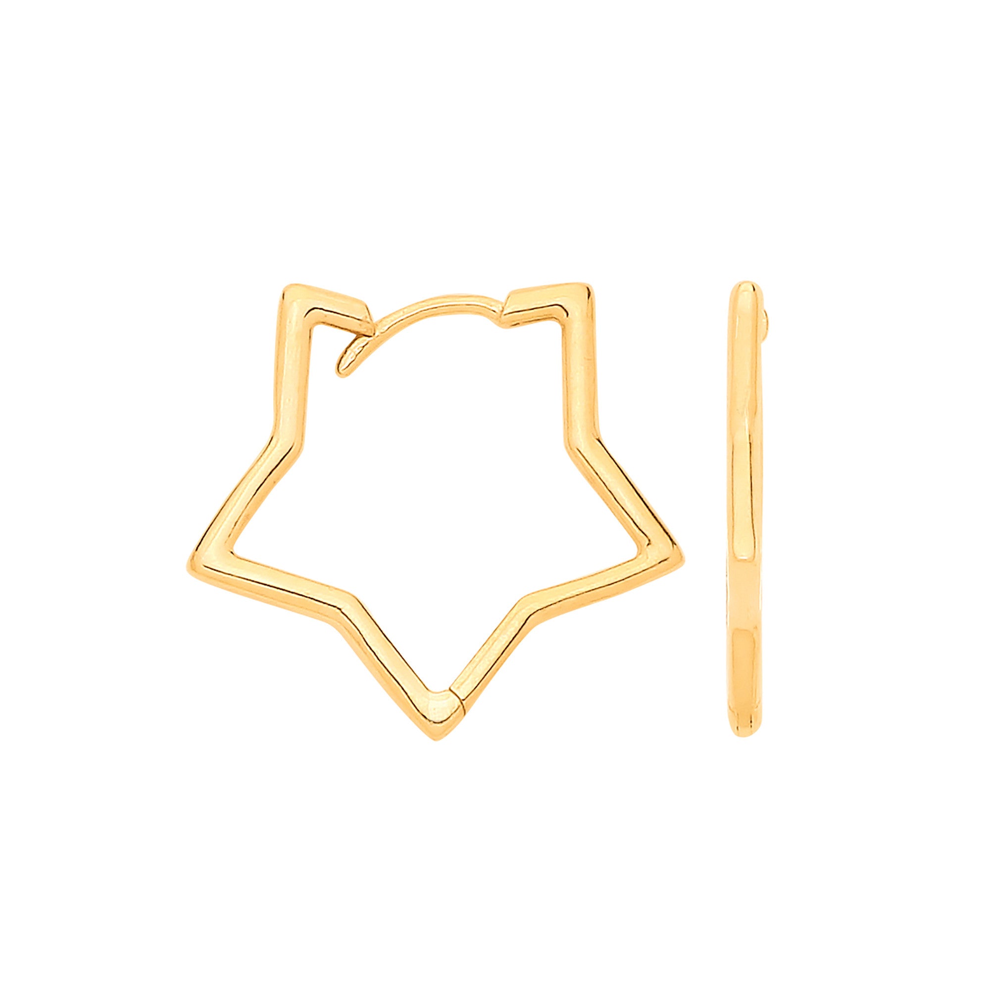 Yellow Gold Small Star Shaped Plain Huggie Earrings