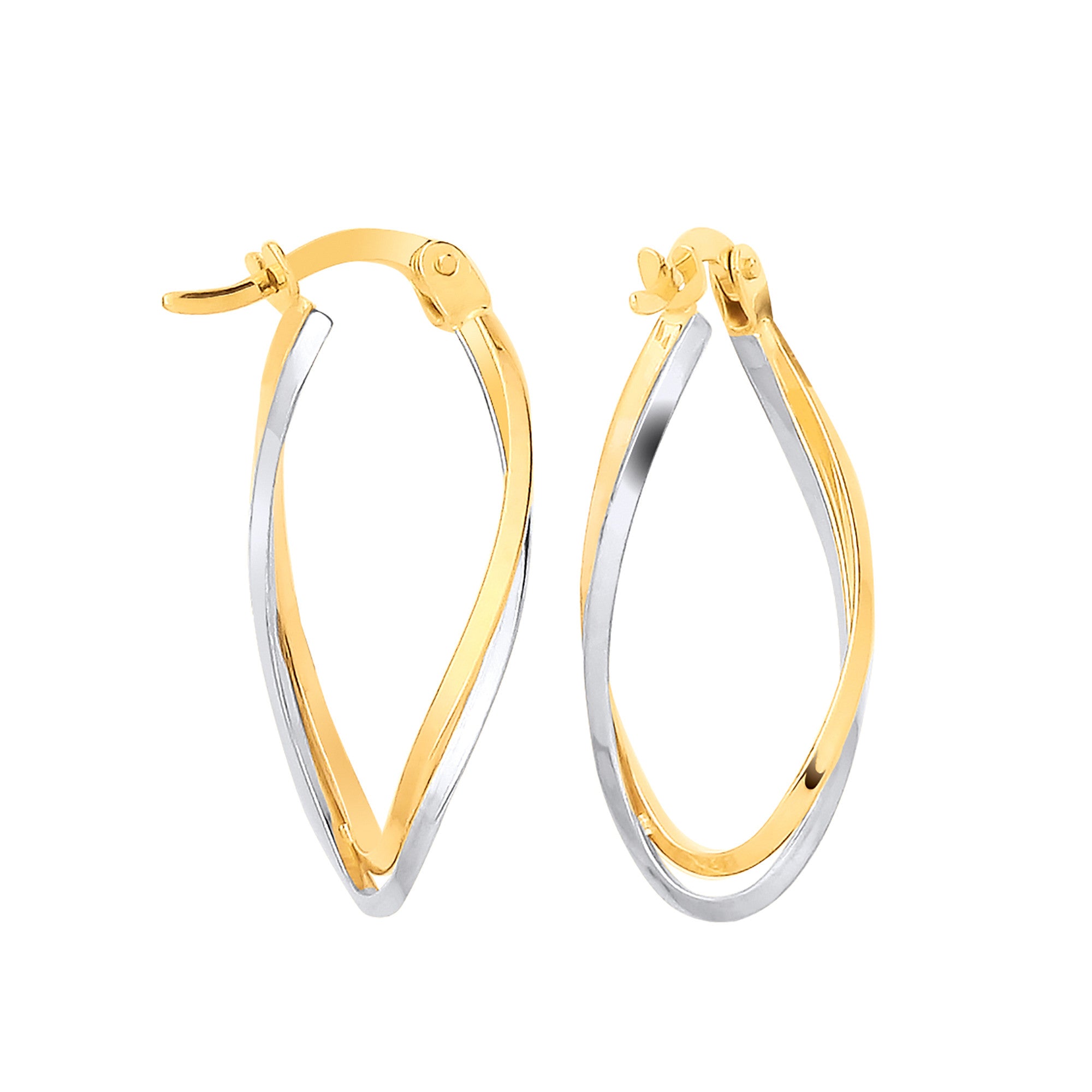 Yellow Gold Two Colour Twist Oval Hoop Earrings