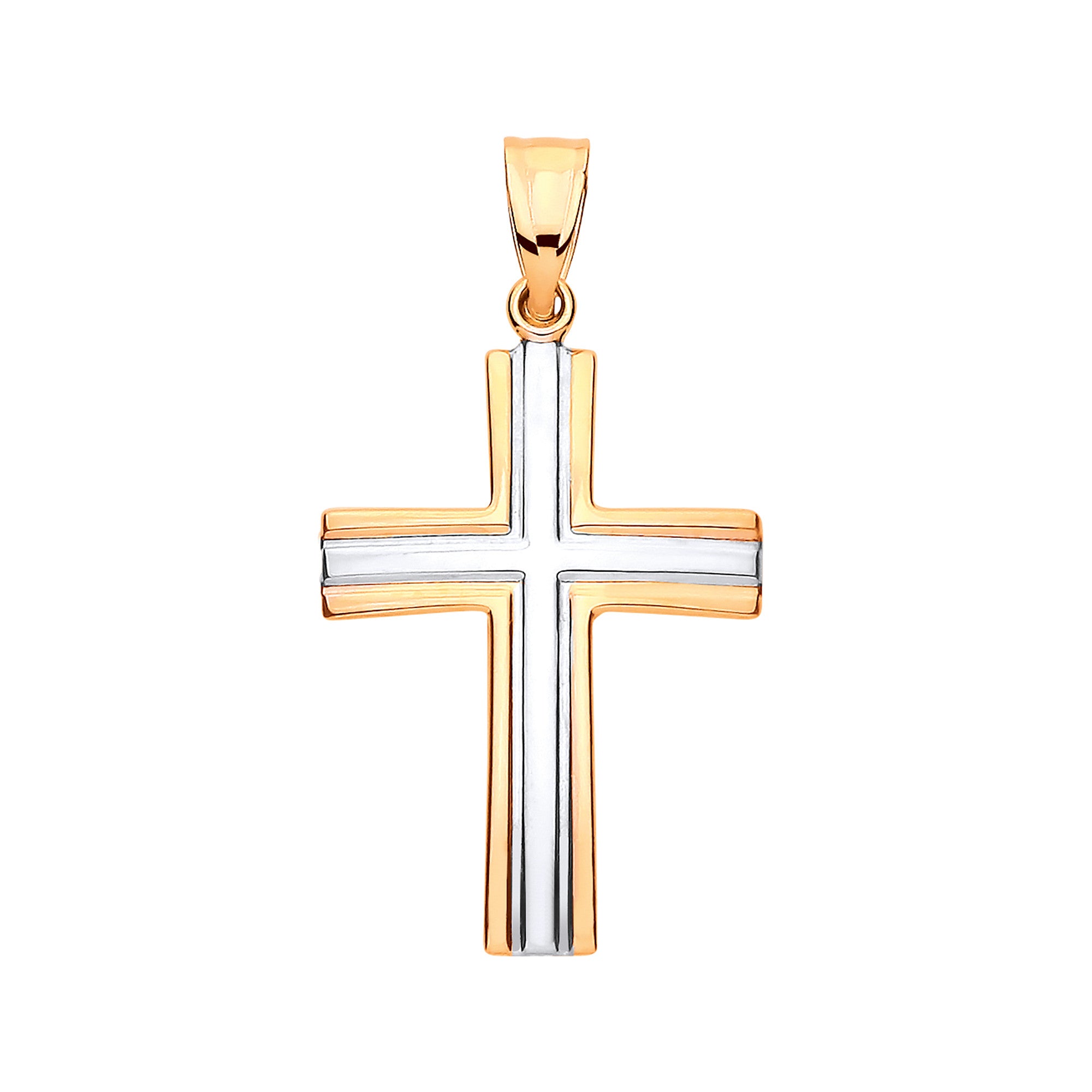 Yellow Gold Two Colour Hollow Cross Pendant