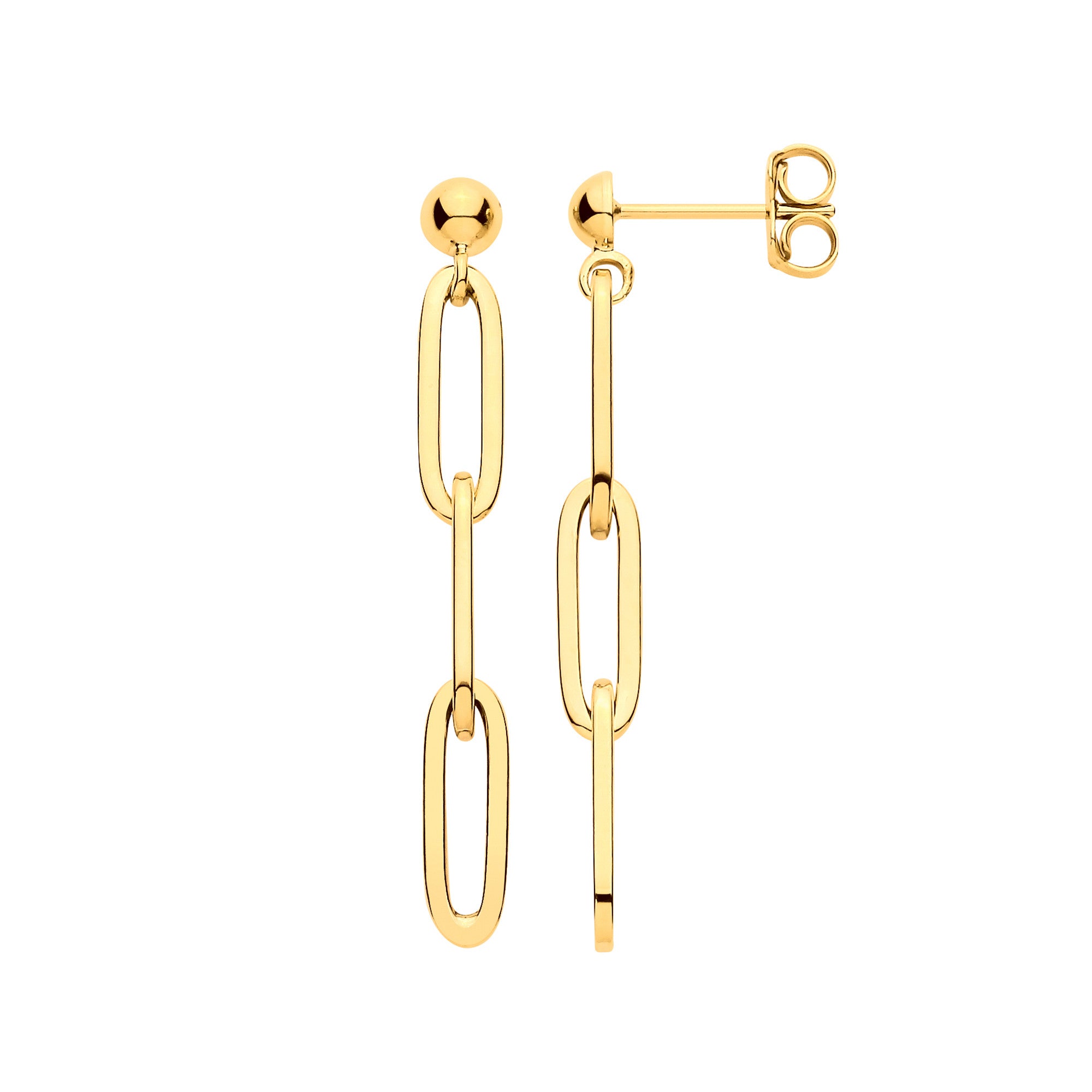 Yellow Gold Paper Clip Plain Drop Earrings