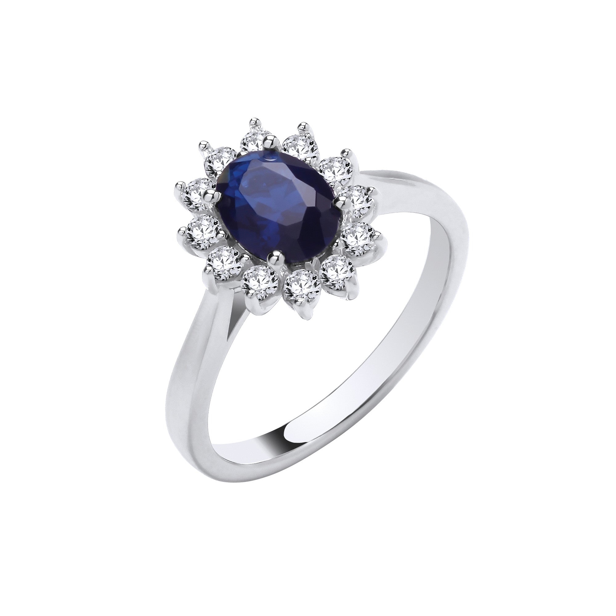 Silver Blue Oval CZ Halo Ring