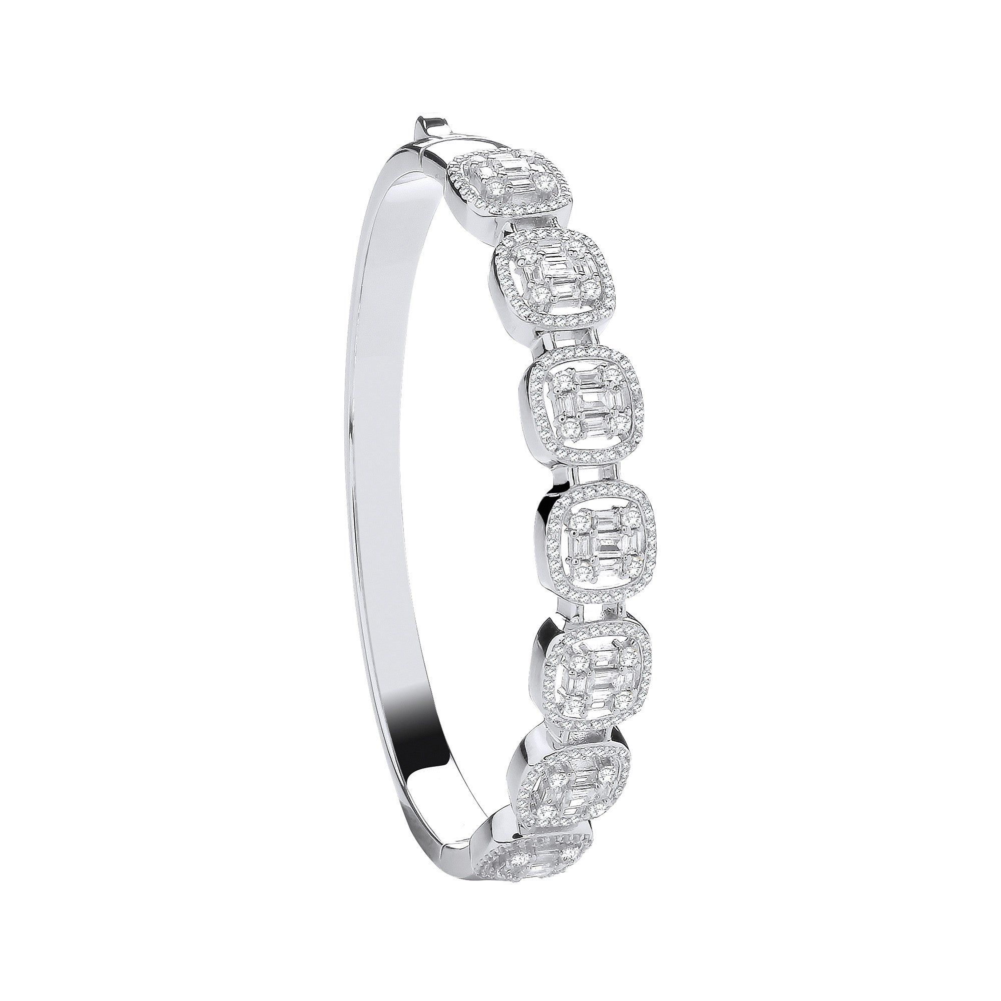 Baguette & Round CZs Halo Style Bangle