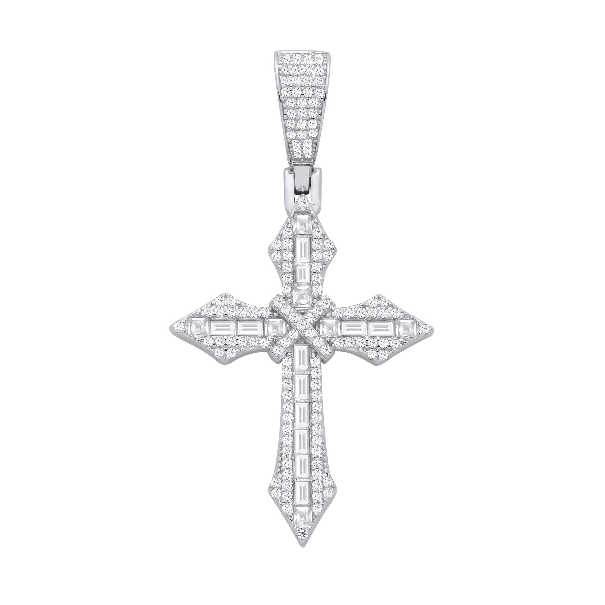 Silver Cubic Zirconia Pointed Cross