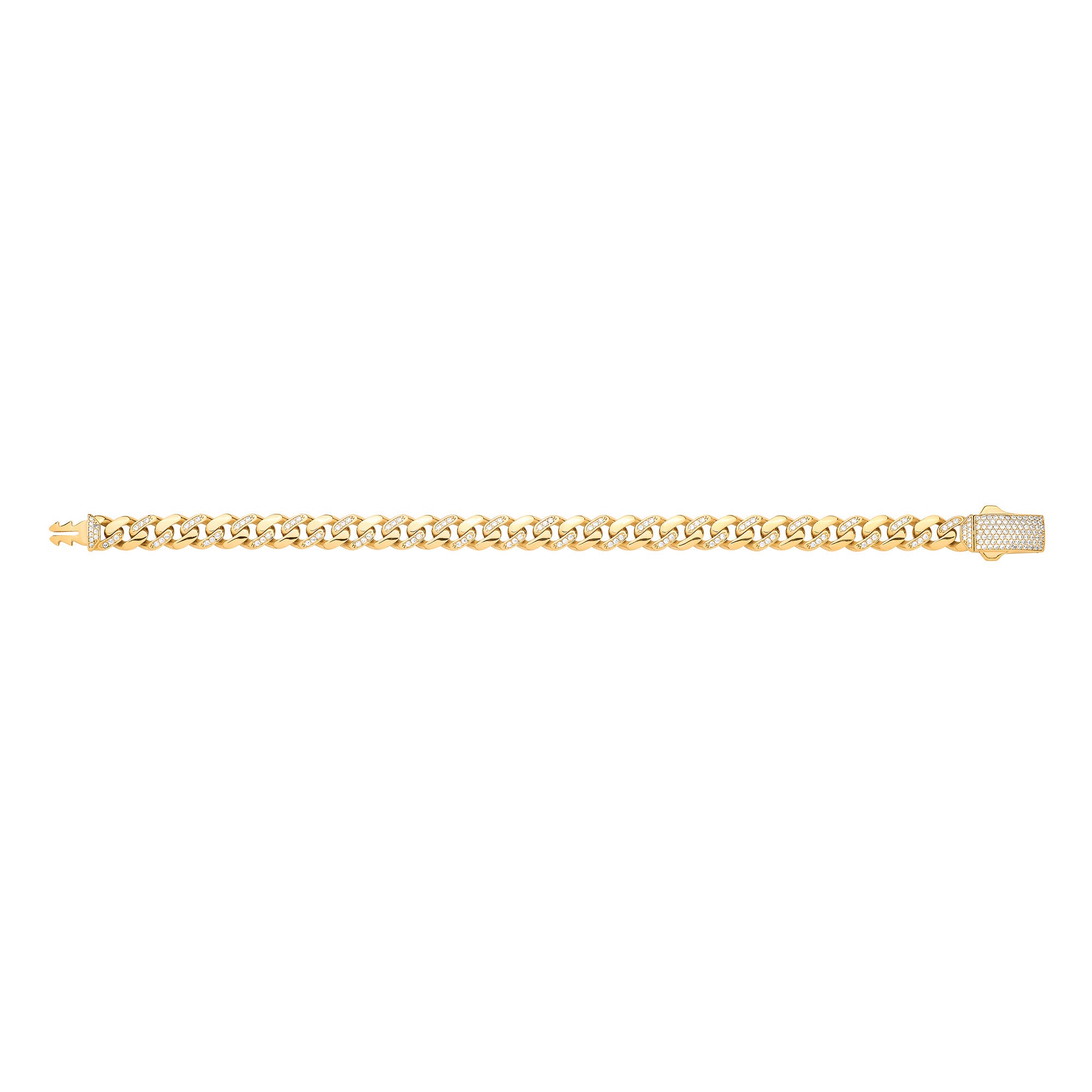 Yellow Gold CZ Set Curb Link Bracelet for Men | 8mm