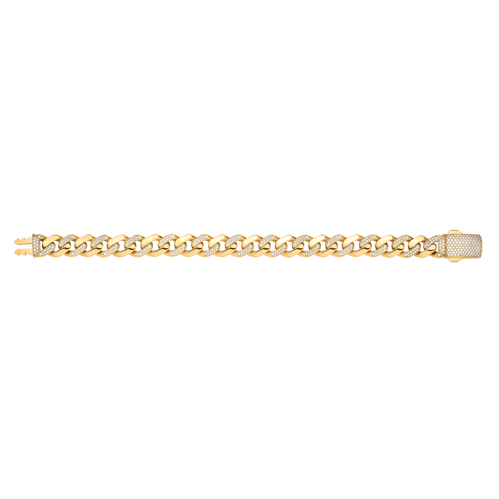 Yellow Gold CZ Set Curb Link Bracelet for Men | 11mm