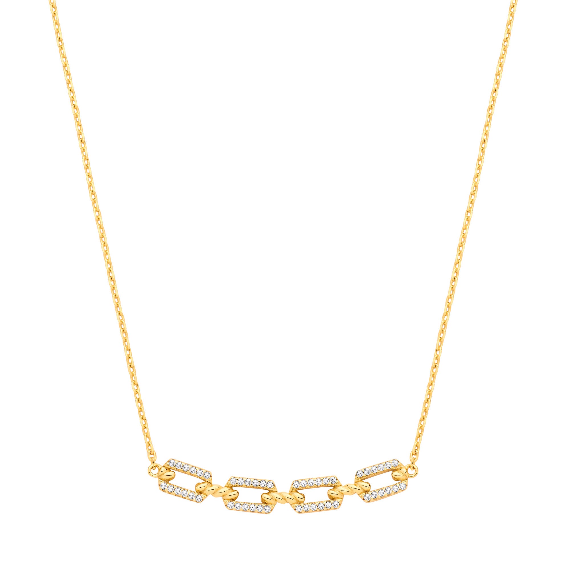 Silver 18ct Yellow Gold Plated Necklace with Cubic Zirconia Paper Clip Pendant