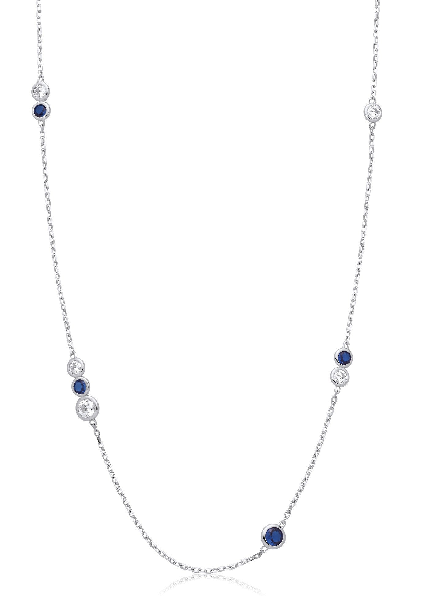 Silver Rubover Blue & Clear Cz's 18" Necklace