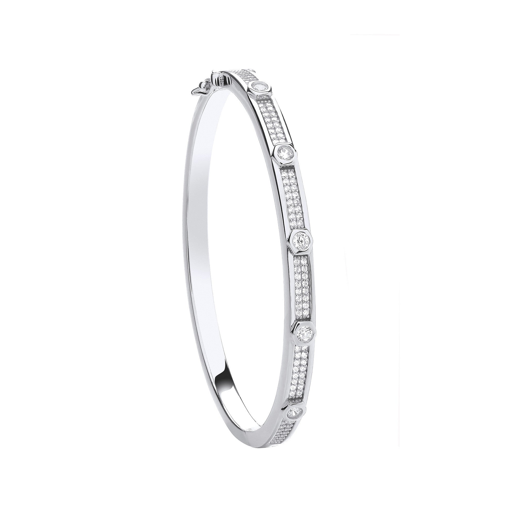 Silver Round CZs Ladies Bangle