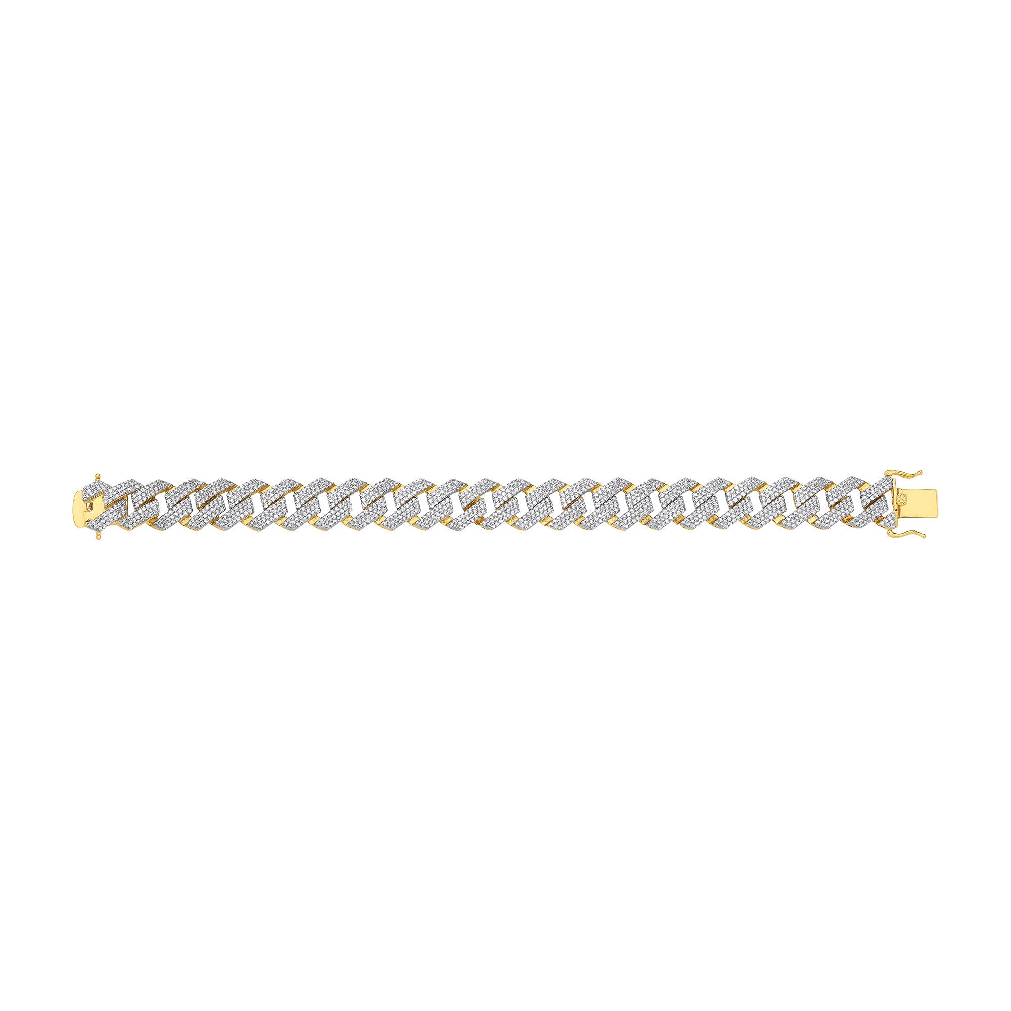 Yellow Gold CZ Prong Cuban Gents 14.5mm Bracelet