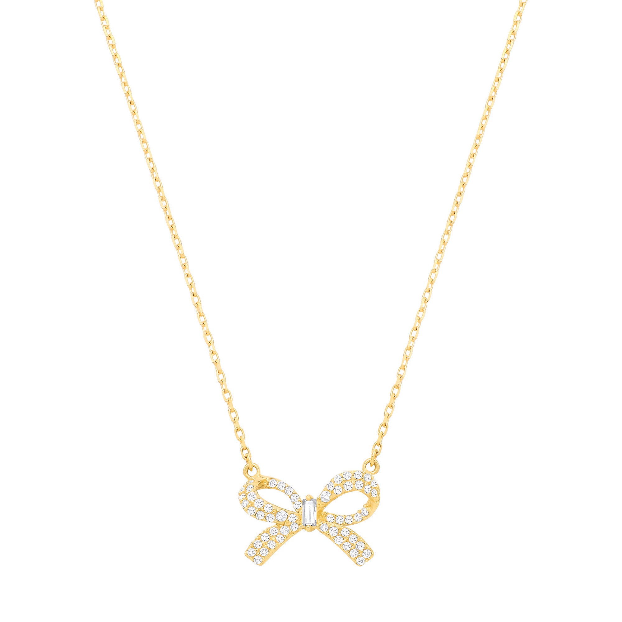 Yellow Gold Cz Bow Chain