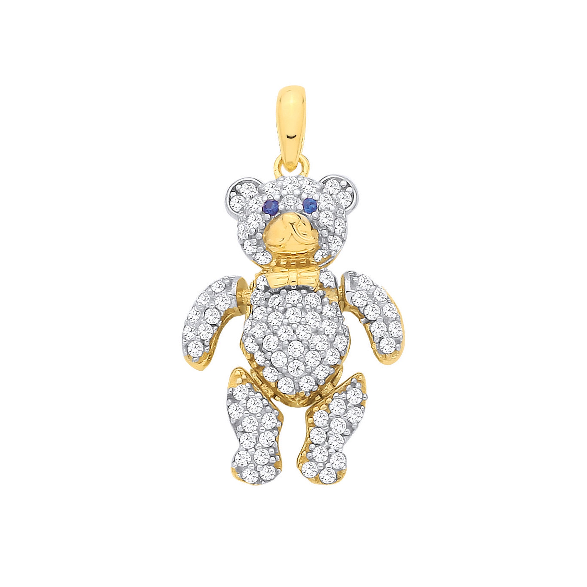 Yellow Gold CZ 3D Teddy bear Pendant