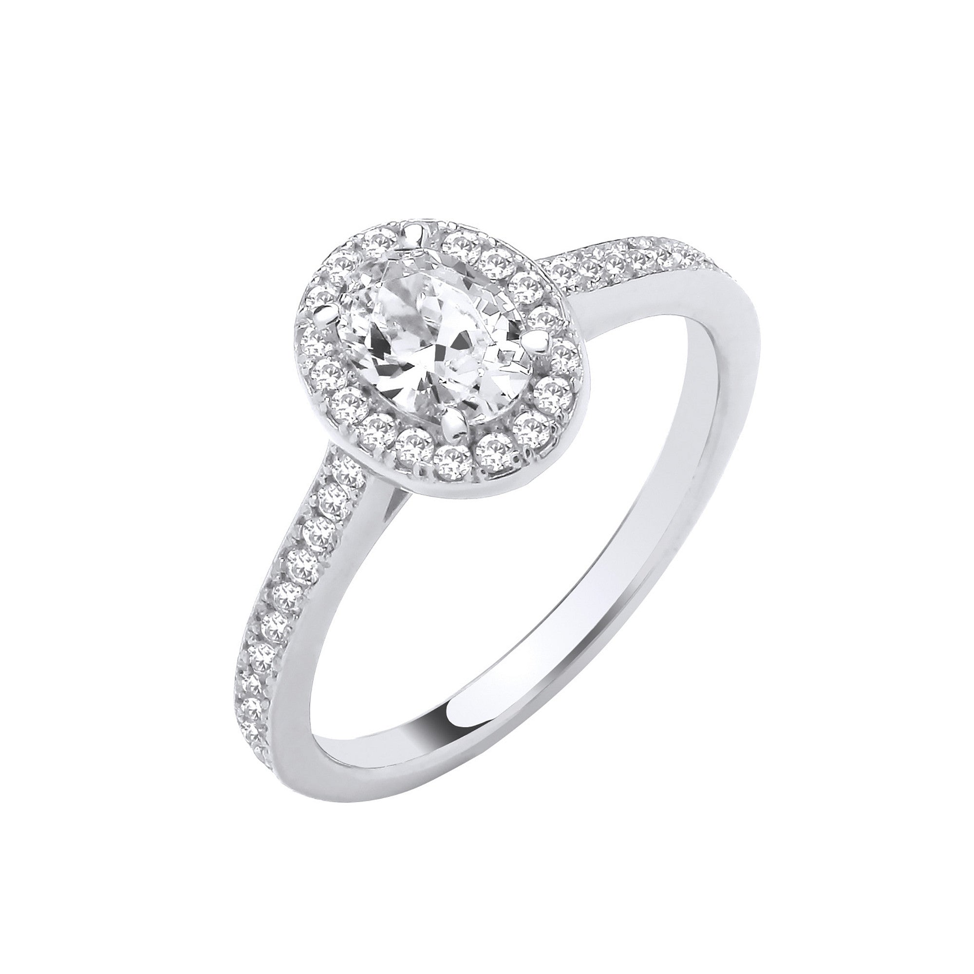 White Gold Oval CZ Halo Ladies Ring