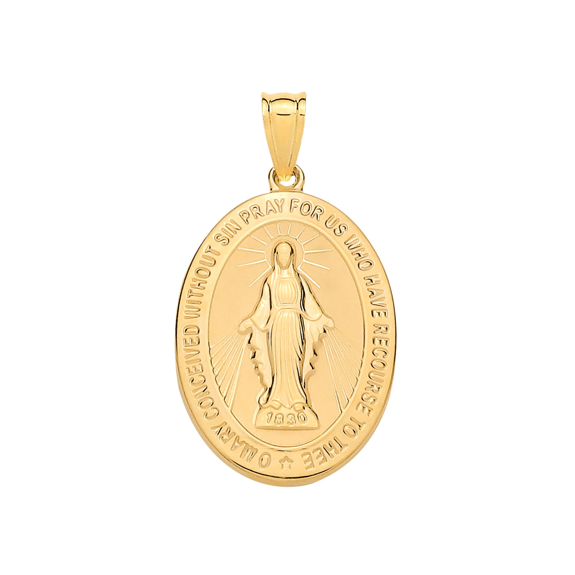 Yellow Gold Virgin Mary Hollow Medallion Pendant
