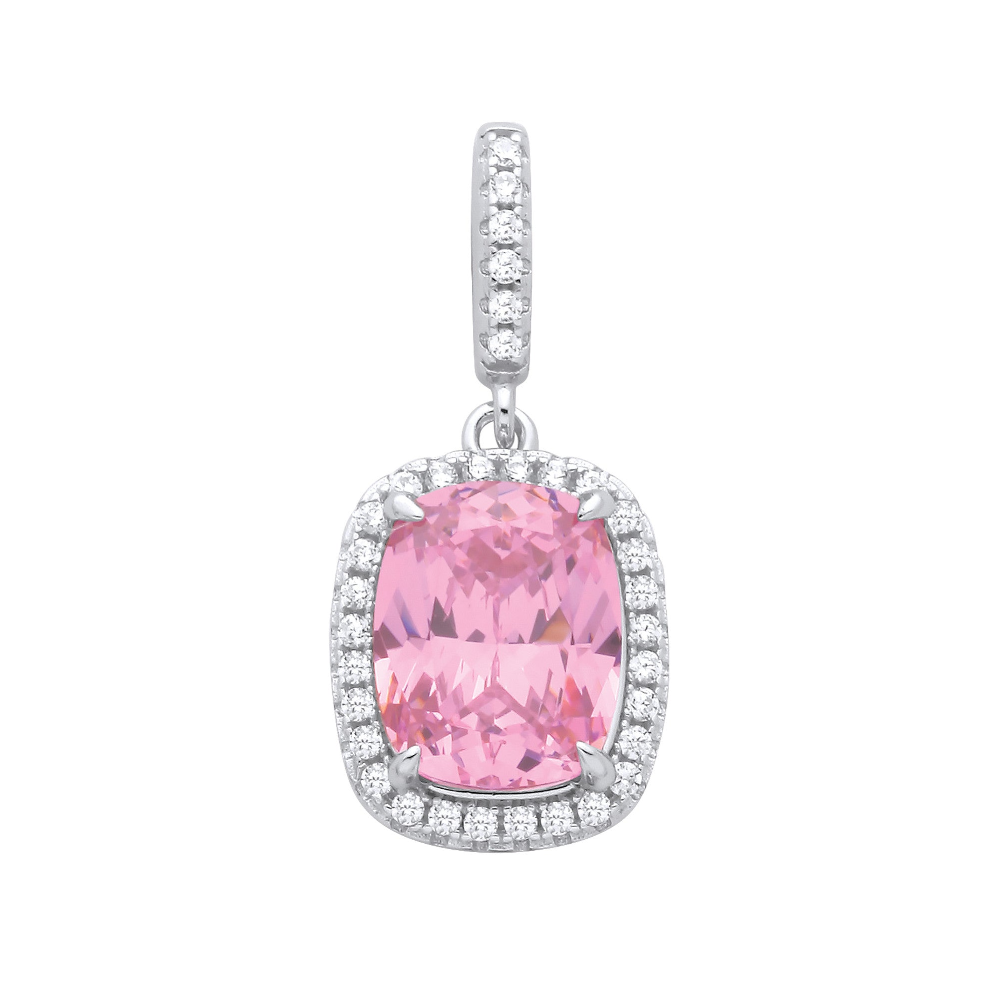 Silver Pink Cushion cut CZ Pendant Copy