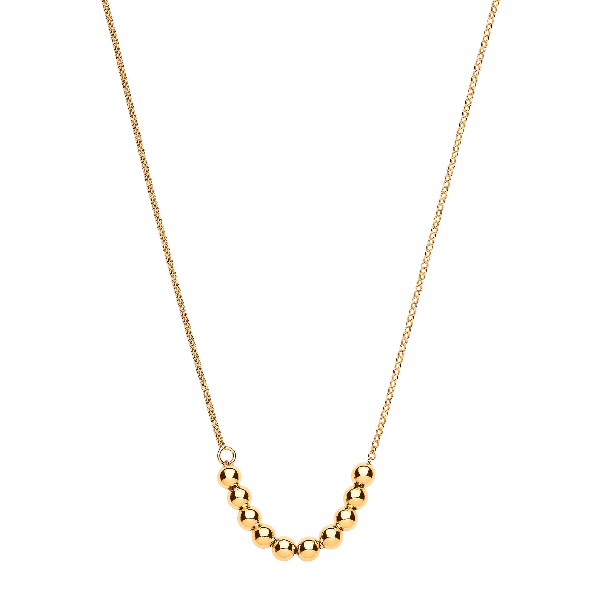Silver Yellow Gold Plated Necklace with Beads on Belcher & Popcorn Chains