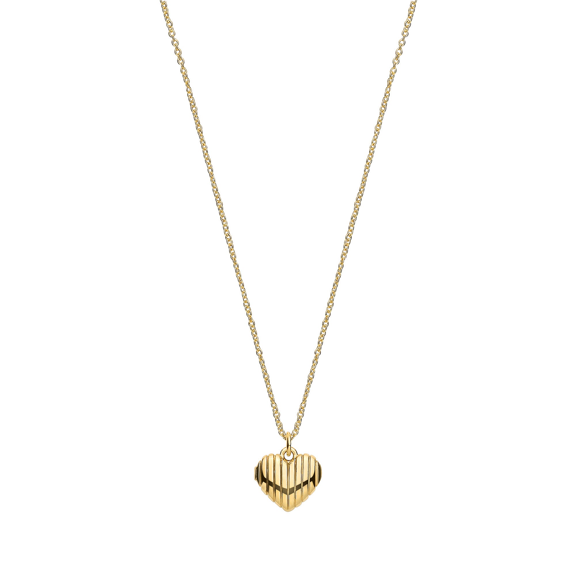 Silver Yellow Gold Plated Heart Ribbed Pendant Chain
