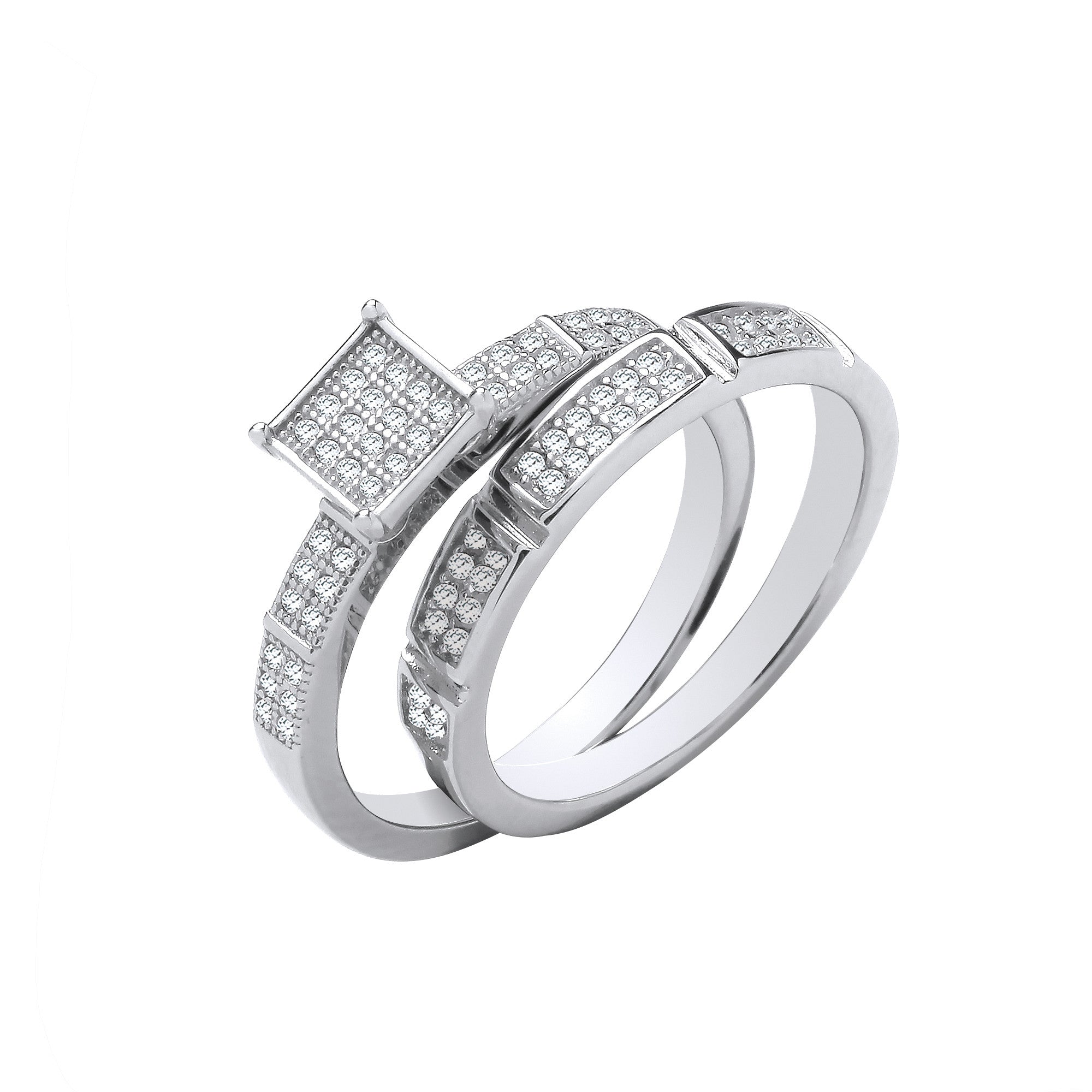 Silver  Bridal Set  Square Top CZ Half ET Rings Copy