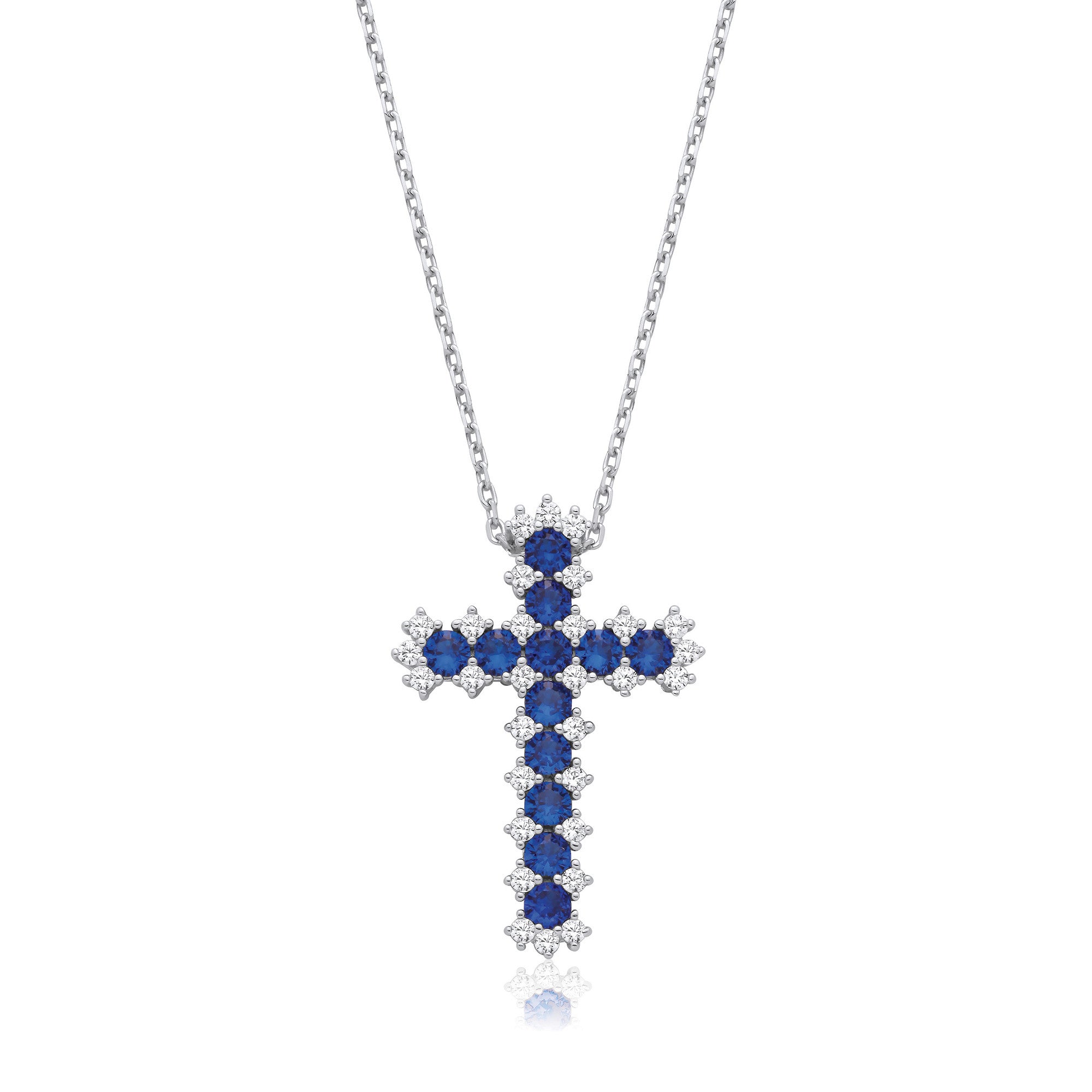 Blue & Clear CZ Cross with Chain Copy