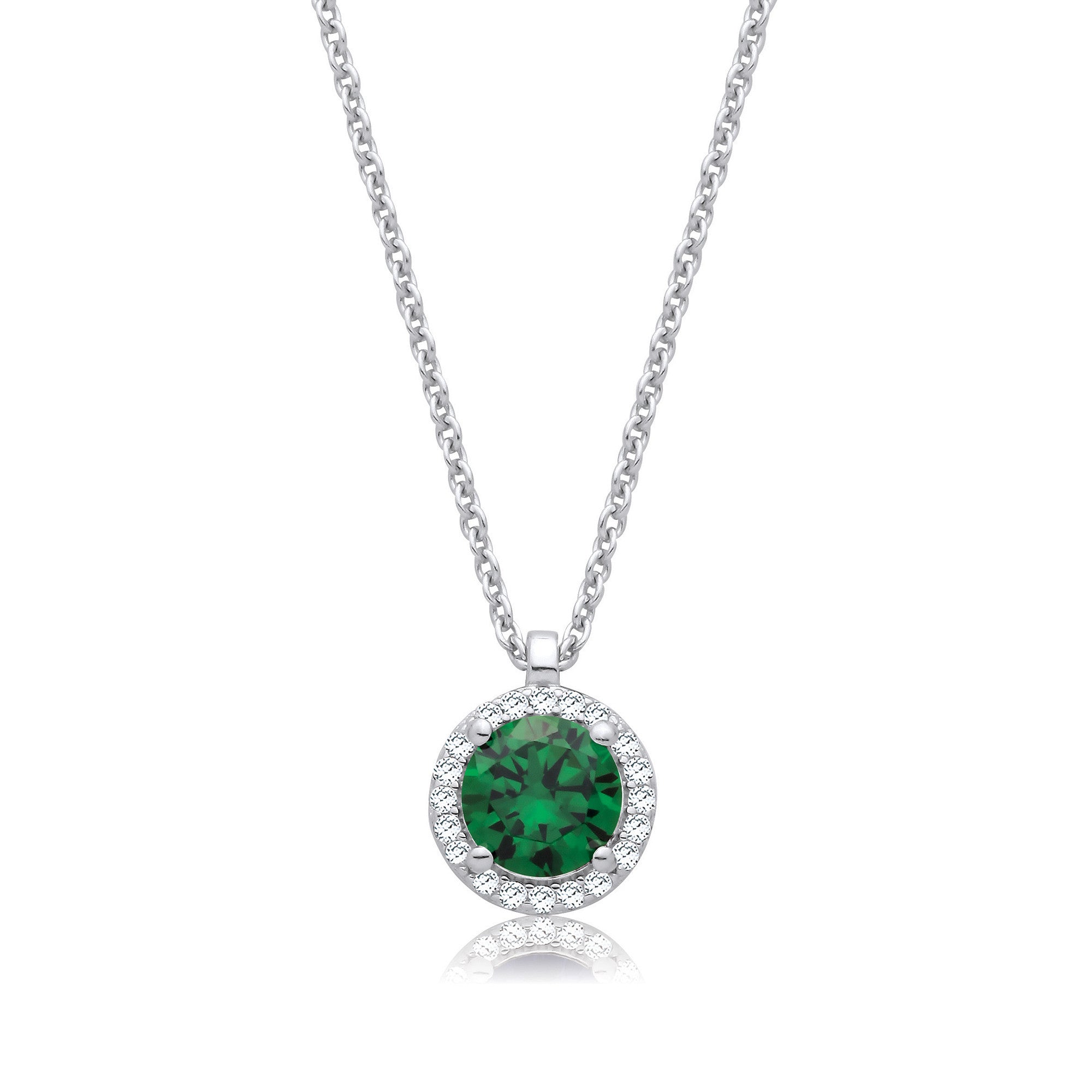 Emerald Green and Clear CZs Halo Pendant with Chain Copy