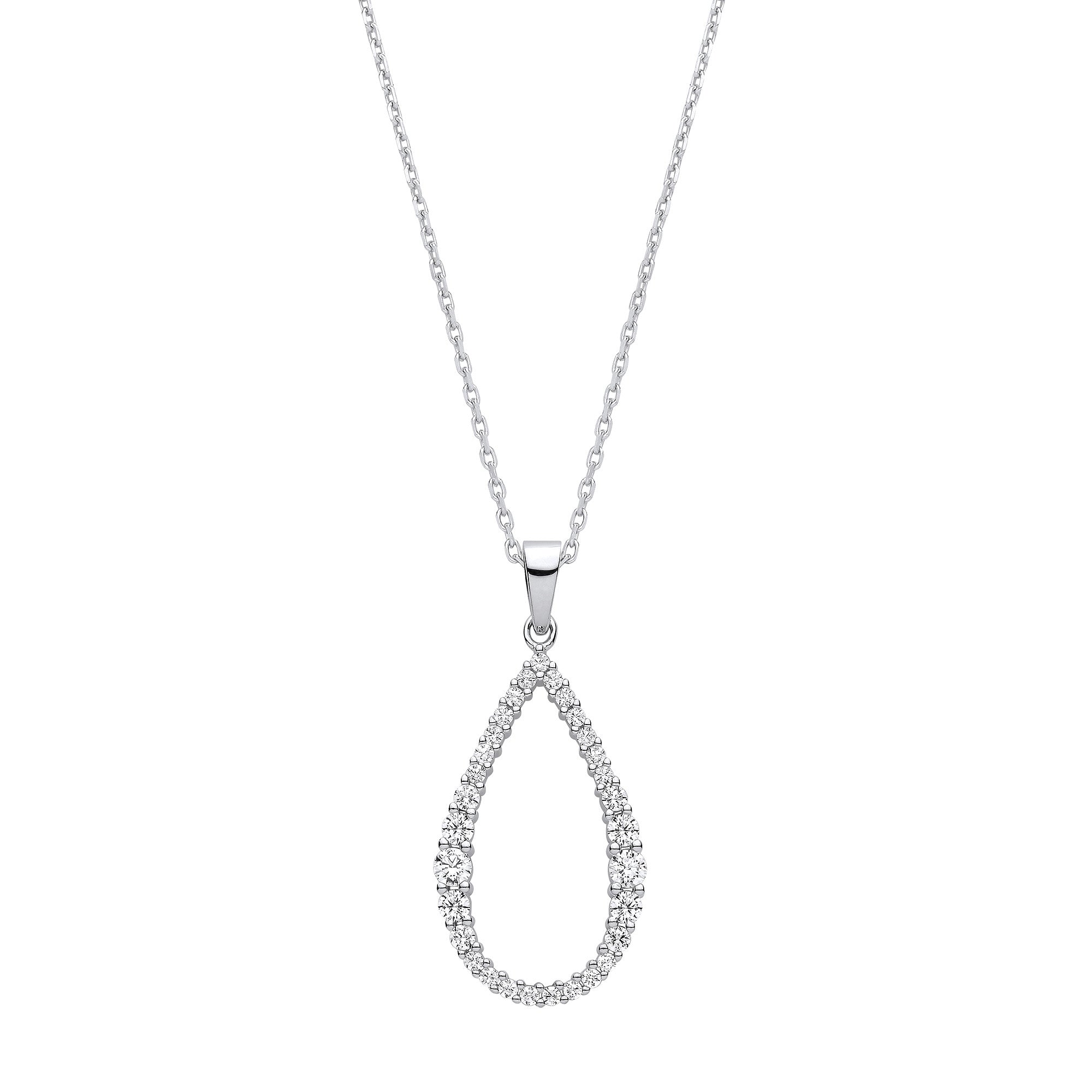 Silver Teardrop CZ Long Pendant on 16-18" Chain