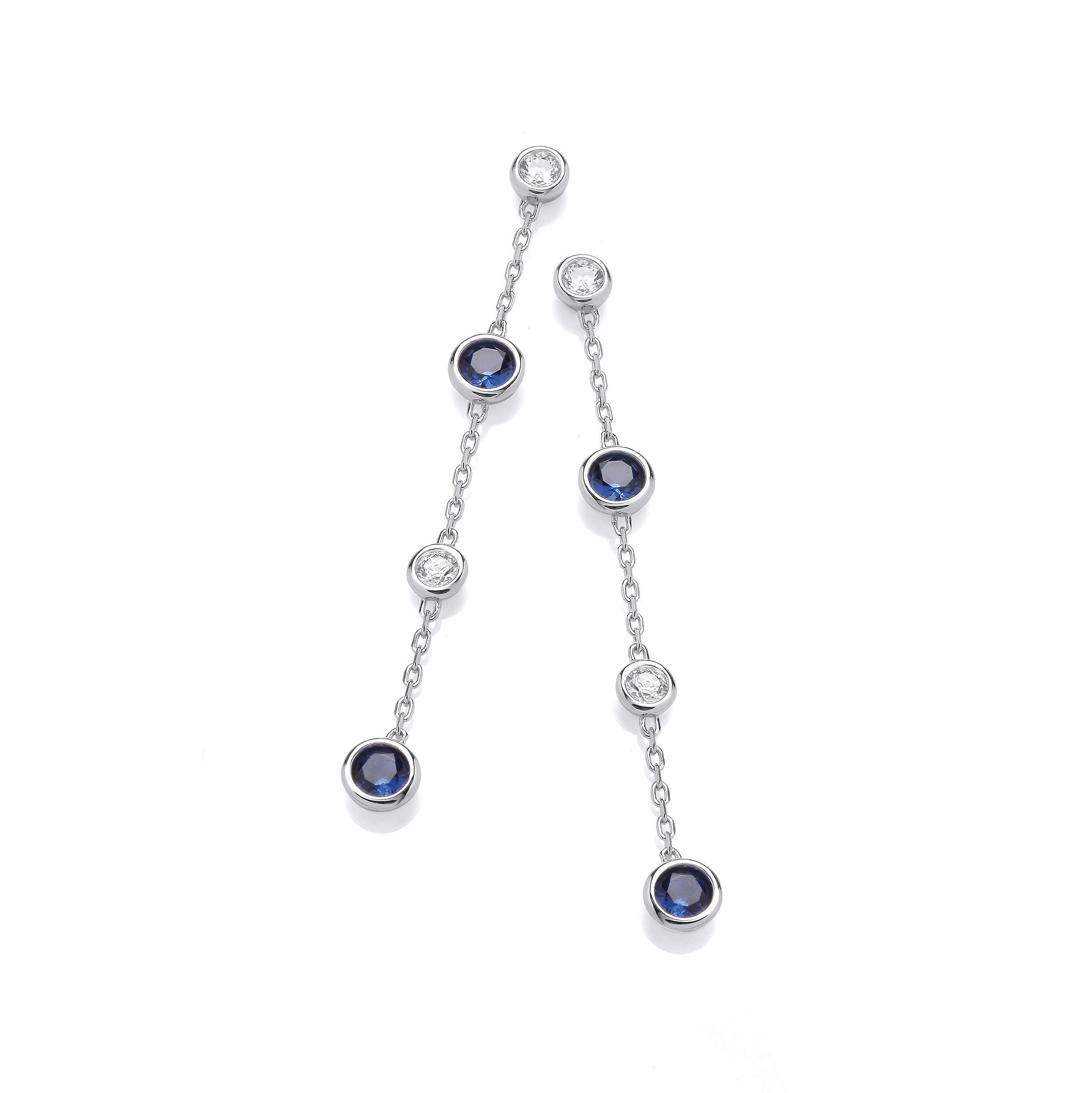 Silver Rubover Clear & Blue Cz's Drop Earrings Copy