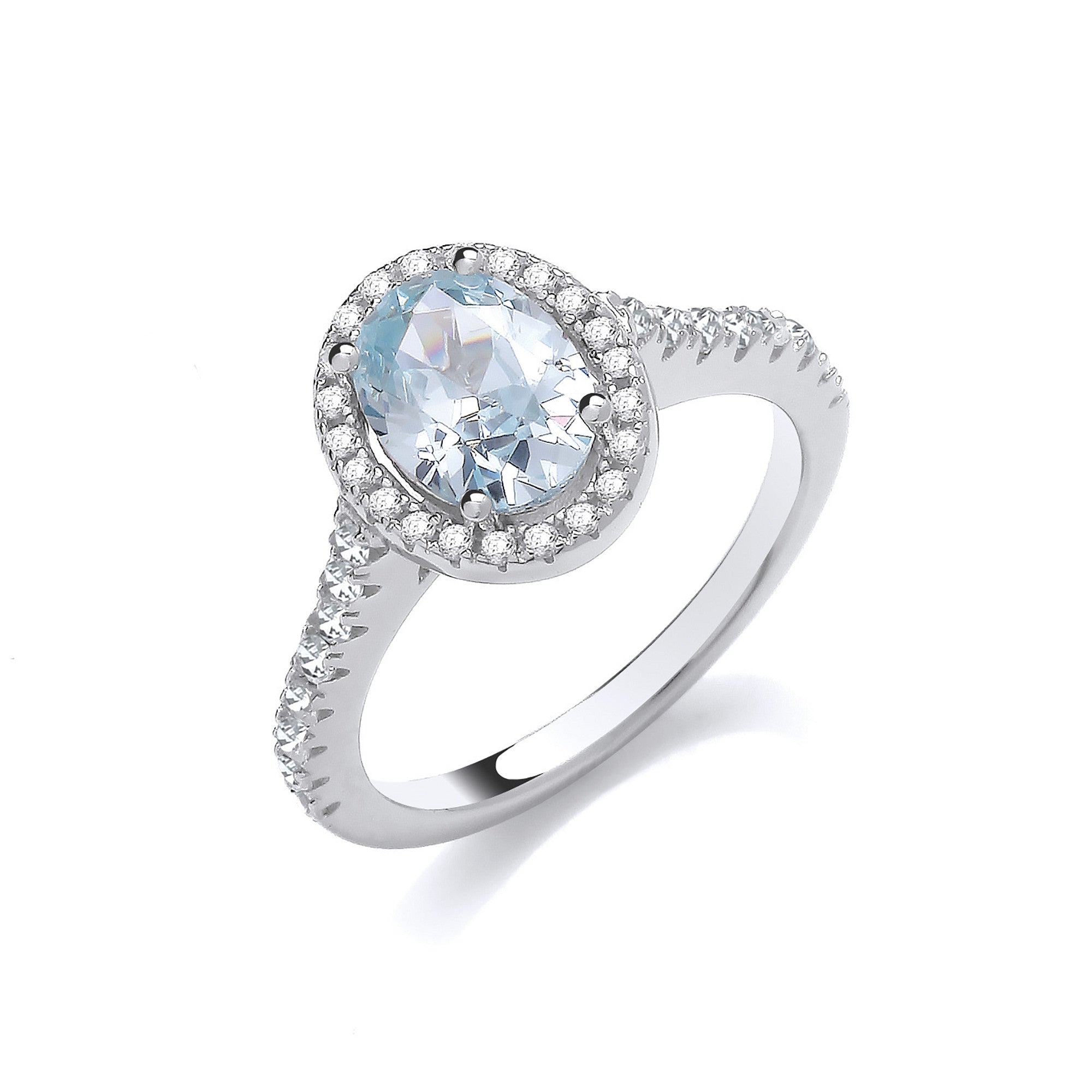 Oval Aquamarine CZ Halo Ladies Ring J-Jaz Copy