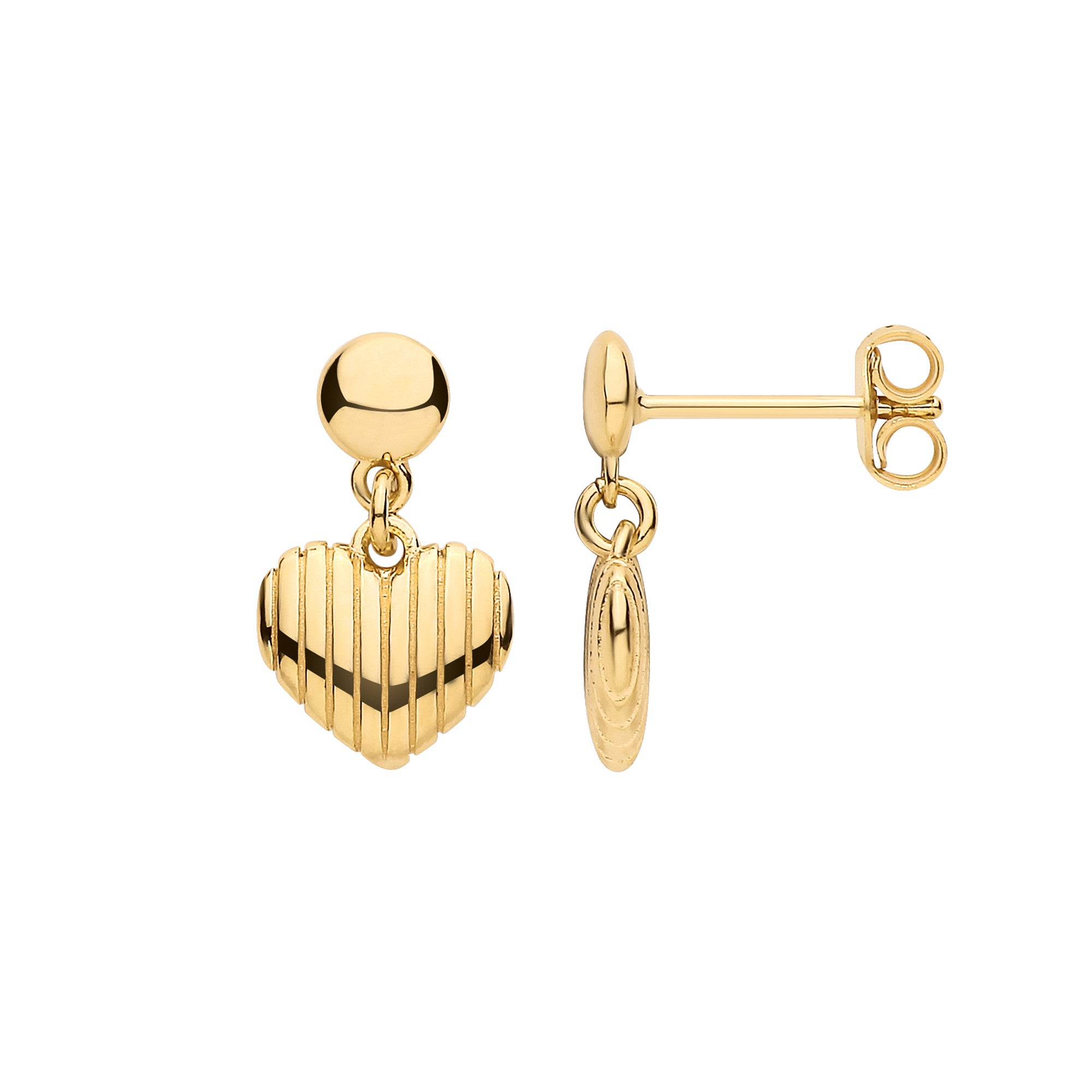 Silver Yellow Gold Plated Heart Ribbed Drop Earrings Copy
