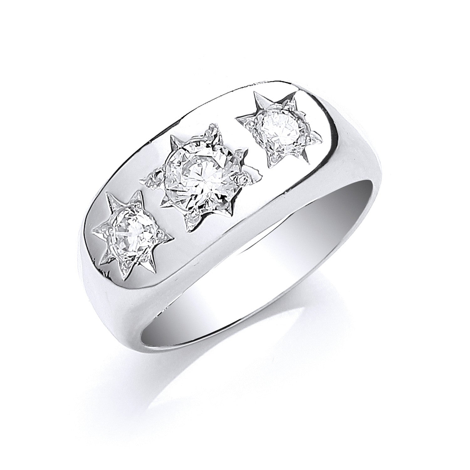 Sterling Silver 3 Stone CZ Gents Ring