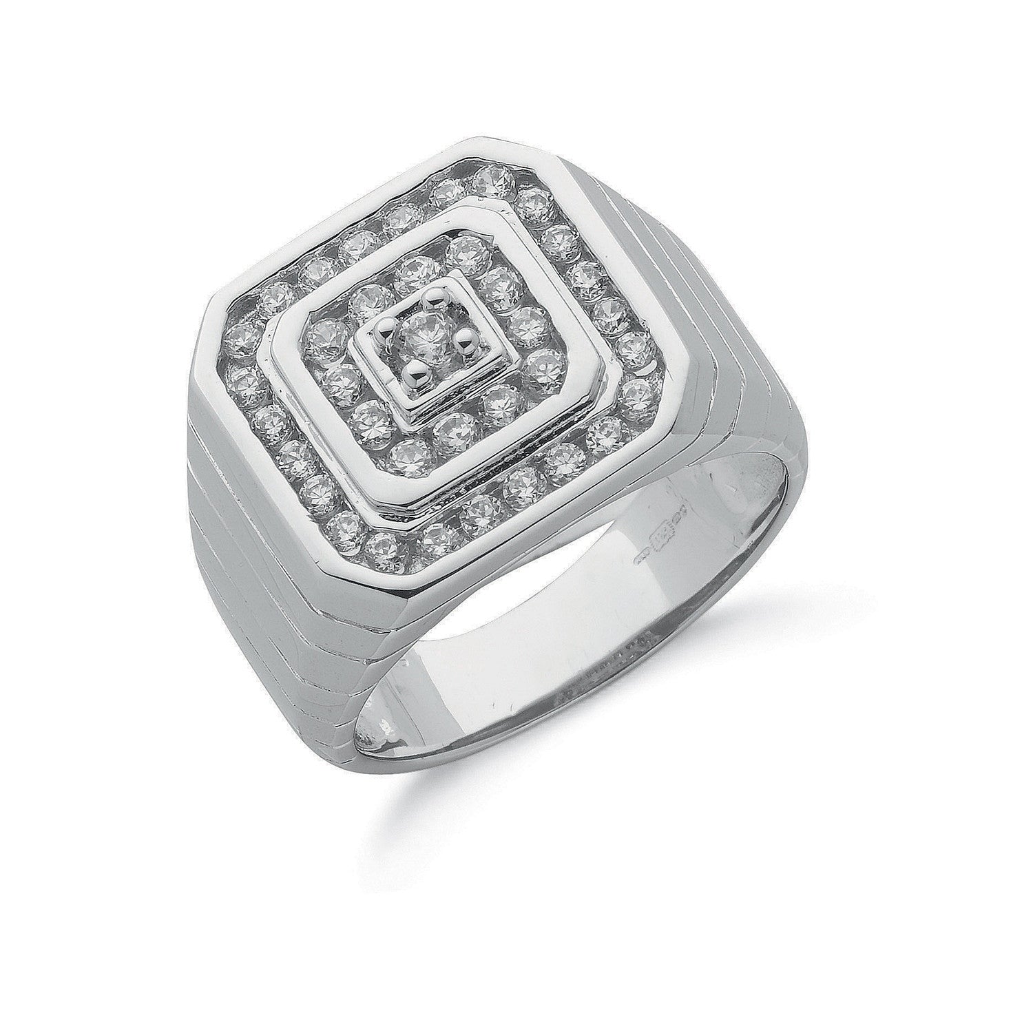 Sterling Silver Large CZ Gents Ring