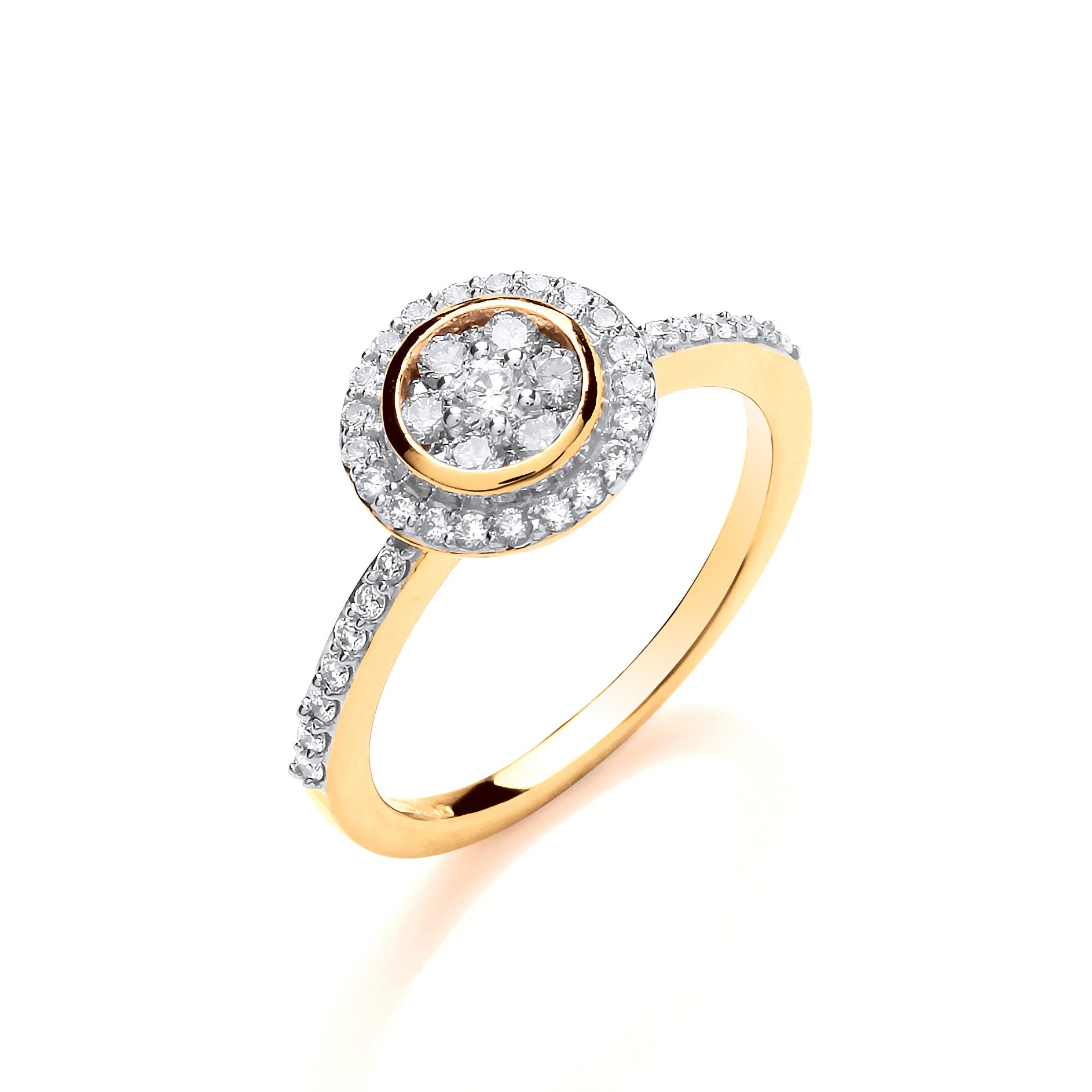 18ct Yellow Gold 0.45ctw Round Top Diamond Ring with Diamond Set Shoulders